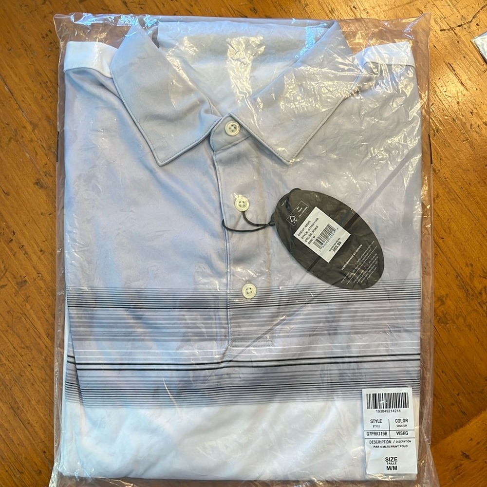 Greg Norman Men’s Golf Polo Size Medium - White Grey Stripe